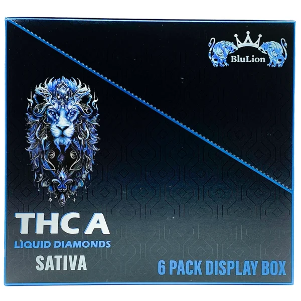 Front view of BluLion THCA Liquid Diamonds Sativa 6-pack display box.